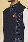 Shop_Aham-Vayam_Blue Cotton Silk Embroidered Sequin Sarkaar Nehru Jacket _at_Aza_Fashions