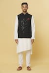 Buy_Aham-Vayam_Black Cotton Blend Embroidered Sequin Alankar Nehru Jacket _Online_at_Aza_Fashions