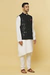 Shop_Aham-Vayam_Black Cotton Blend Embroidered Sequin Alankar Nehru Jacket _Online_at_Aza_Fashions