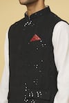 Shop_Aham-Vayam_Black Cotton Blend Embroidered Sequin Alankar Nehru Jacket _at_Aza_Fashions