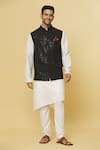 Buy_Aham-Vayam_Black Cotton Silk Embroidered Sequin Sarkaar Nehru Jacket _at_Aza_Fashions