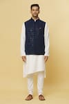 Buy_Aham-Vayam_Blue Cotton Velvet Embroidered Sequin Nawaab Nehru Jacket _Online_at_Aza_Fashions