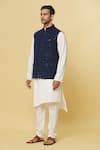 Shop_Aham-Vayam_Blue Cotton Velvet Embroidered Sequin Nawaab Nehru Jacket _Online_at_Aza_Fashions