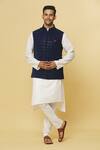 Aham-Vayam_Blue Cotton Velvet Embroidered Sequin Nawaab Nehru Jacket _at_Aza_Fashions