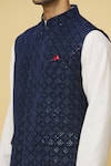 Shop_Aham-Vayam_Blue Cotton Velvet Embroidered Sequin Nawaab Nehru Jacket _at_Aza_Fashions