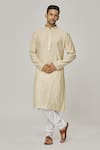Buy_Aham-Vayam_Beige Cotton Embroidery Kurta And Pyjama Set _at_Aza_Fashions