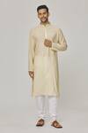 Shop_Aham-Vayam_Beige Cotton Embroidery Kurta And Pyjama Set _Online_at_Aza_Fashions