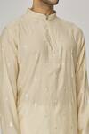 Shop_Aham-Vayam_Beige Cotton Embroidery Kurta And Pyjama Set _at_Aza_Fashions