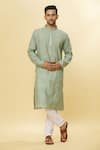 Buy_Aham-Vayam_Green Cotton Sequin Embroidered Kurta And Pyjama Set_at_Aza_Fashions