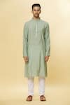 Shop_Aham-Vayam_Green Cotton Sequin Embroidered Kurta And Pyjama Set_Online_at_Aza_Fashions