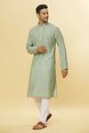 Aham-Vayam_Green Cotton Sequin Embroidered Kurta And Pyjama Set_at_Aza_Fashions