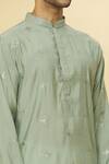 Shop_Aham-Vayam_Green Cotton Sequin Embroidered Kurta And Pyjama Set_at_Aza_Fashions