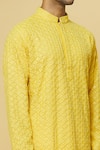 Shop_Aham-Vayam_Yellow Cotton Embroidery Chandrakant Kurta And Pyjama Set _at_Aza_Fashions