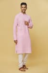 Shop_Aham-Vayam_Pink Cotton Embroidery Mughal Kurta And Pyjama Set _at_Aza_Fashions