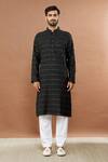 Aham-Vayam_Black Cotton Chamkila Embroidered Kurta And Pyjama Set_Online_at_Aza_Fashions