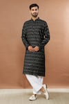 Buy_Aham-Vayam_Black Cotton Chamkila Embroidered Kurta And Pyjama Set_Online_at_Aza_Fashions