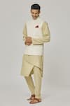 Buy_Aham-Vayam_Cream Cotton Silk Embroidered Floral Vikramaditya Bundi And Kurta Set _at_Aza_Fashions