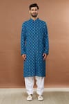 Aham-Vayam_Blue Cotton Riwaaz Embroidered Kurta And Patiala Set_Online_at_Aza_Fashions
