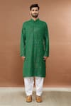 Aham-Vayam_Green Cotton Sequins Sitara Embroidered Kurta Set _at_Aza_Fashions