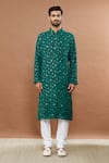 Aham-Vayam_Green Cotton Sequin And Floral Embroidered Kurta Set_Online_at_Aza_Fashions