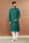 Buy_Aham-Vayam_Green Cotton Sequin And Floral Embroidered Kurta Set_Online_at_Aza_Fashions