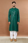 Aham-Vayam_Green Cotton Sequins Utsav Embroidered Kurta And Patiala Set _Online_at_Aza_Fashions