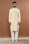 Aham-Vayam_Beige Silk, Cotton Embroidery Siddhant Kurta Set _Online_at_Aza_Fashions