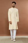 Buy_Aham-Vayam_Beige Silk, Cotton Embroidery Siddhant Kurta Set _Online_at_Aza_Fashions