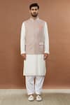 Aham-Vayam_Beige Cotton Embroidered Geometric Pattern Nakkashkaari Nehru Jacket _Online_at_Aza_Fashions