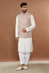 Shop_Aham-Vayam_Beige Cotton Embroidered Geometric Pattern Nakkashkaari Nehru Jacket _Online_at_Aza_Fashions