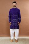 Aham-Vayam_Blue Cotton Sequins, Embroidery Chandrakiran Kurta Patiala Set _Online_at_Aza_Fashions