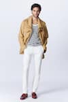 Buy_S&N by Shantnu Nikhil_Beige Stretch Poplin Plain Patch Pocket Jacket _at_Aza_Fashions