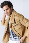 Shop_S&N by Shantnu Nikhil_Beige Stretch Poplin Plain Patch Pocket Jacket _Online_at_Aza_Fashions