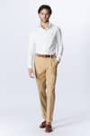 Buy_S&N by Shantnu Nikhil_Beige Stretch Poplin Embroidered Sncc Patch Logo Trouser _at_Aza_Fashions