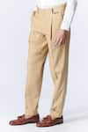 Shop_S&N by Shantnu Nikhil_Beige Stretch Poplin Embroidered Sncc Patch Logo Trouser _Online_at_Aza_Fashions