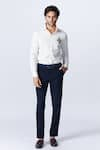 Buy_S&N by Shantnu Nikhil_Blue Terylene Contrast Piping Detailed Trouser _at_Aza_Fashions