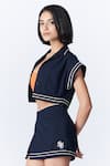 Buy_S&N by Shantnu Nikhil_Blue Poly Blend Sncc Logo Notched Collar Cropped Shirt Jacket _Online_at_Aza_Fashions