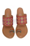 Shop_Sole House_Brown Embroidered Tahiti Strap Block Heels _at_Aza_Fashions