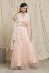 Buy Divya Kanakia Peach Net Pearls Round Neck Embellished Lehenga Set Online at Aza Fashions Buy_Divya Kanakia_Peach Net Pearls Round Neck Embellished Lehenga Set _Online_at_Aza_Fashions