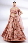 Buy_Divya Kanakia_Pink Net V Neck Embroidered Off Shoulder Bridal Lehenga Set_at_Aza_Fashions