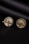 Shop_Cosa Nostraa_Gold The Divine Lotus Carved Lapel Pin And Cufflinks Gift Set_at_Aza_Fashions