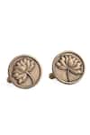 Buy_Cosa Nostraa_Gold The Divine Lotus Carved Lapel Pin And Cufflinks Gift Set_Online_at_Aza_Fashions