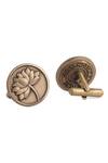 Shop_Cosa Nostraa_Gold The Divine Lotus Carved Lapel Pin And Cufflinks Gift Set_Online_at_Aza_Fashions