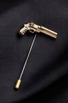 Cosa Nostraa_Gold The Power Gun Carved Lapel Pin And Cufflinks Gift Set_at_Aza_Fashions