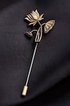 Cosa Nostraa_Gold The Lotus Magic Lapel Pin And Cufflinks Gift Set_at_Aza_Fashions