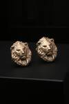 Shop_Cosa Nostraa_Gold The Bravehearted Lion Carved Lapel Pin And Cufflinks Gift Set_at_Aza_Fashions