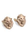 Cosa Nostraa_Gold The Bravehearted Lion Carved Lapel Pin And Cufflinks Gift Set_Online_at_Aza_Fashions