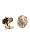 Buy_Cosa Nostraa_Gold The Bravehearted Lion Carved Lapel Pin And Cufflinks Gift Set_Online_at_Aza_Fashions