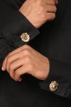 Shop_Cosa Nostraa_Gold The Bravehearted Lion Carved Lapel Pin And Cufflinks Gift Set_Online_at_Aza_Fashions