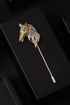 Cosa Nostraa_Gold The Majestic Horse Carved Lapel Pin And Cufflinks Gift Set_at_Aza_Fashions